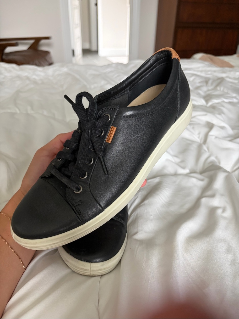 Ecco Black Leather Lace-Up Sneaker with White Sole